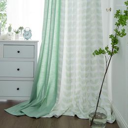 Curtain Mint Green Fresh Leaves Geometric Simple Modern Imitation Cotton And Linen Printing Living Room Bedroom Curtains