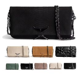 Umhängetaschen Frauen Pochette Rock Flügel Zadig Voltaire Tasche Top -Qualität TOTE Diamond Designer Baguette Leder Geldbeutel A2