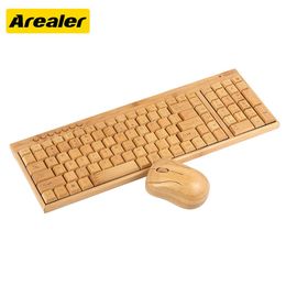 Combos 2.4GBamboo Keyboard Wireless keyboard and Mouse Combo PC garming Keyboard Natural Wooden Plug and Play Handcrafted 94keys