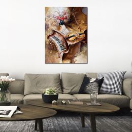 Abstract Dancer Canvas Art Grand Piano and Violin Handmade Figure Painting Modern Music Room Decor