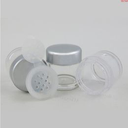 50 x 5G Clear Sample Make up Plastic Jar Travel 5ml powder case with 12 Holes Silver Cap Cosmetic Mini Cream Powder Containersgood Hokaf