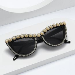 Sunglasses In 2023 Cat Eye Prom Flat Glasses Diamonds Flower Decoration Fashion Vintage Y2k Luxury Outdoor