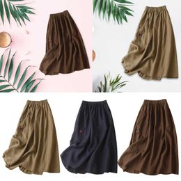 Skirts Vintage Linen Midi Solid Soft Leather Comfortable and Elegant Street Clothing Summer Women's Dress Falda G220606