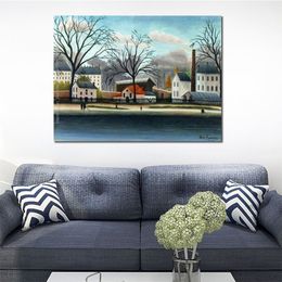 Hand Painted Realistic Landscape Canvas Wall Art A Suburb Henri Rousseau Painting Dining Room Decor