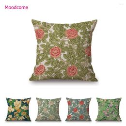 Pillow Classic Morris Pattern Rose Flower Motif Home Decoration Art Cotton Linen Sofa Chair Throw Case Elegant Cover