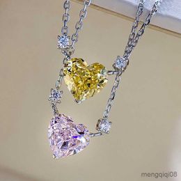 Pendant Necklaces Chic Crystal/Pink/Yellow Heart CZ Necklace for Women Simple Stylish Girls Accessories Party Daily Wear Statement Jewelry R230612