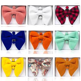 Bow Ties Velvet Big Tie Men's Bowties Pocket Square Cufflinks Set Solid Red Blue Handkerchief With Box Gift Bowtie