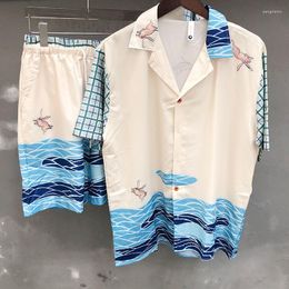 Men's Tracksuits 2023 Print Mens Summer Shirts Suit Hawaii Printing Men Set Casual Fashion Brand Shirt Loose Shorts