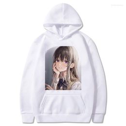 Women's Hoodies Girl Cute Sexy Anime Original Place Retro Cartoon Casual Pocket Warm Sweater Oversize Print Streetwear Hooded Round Neck