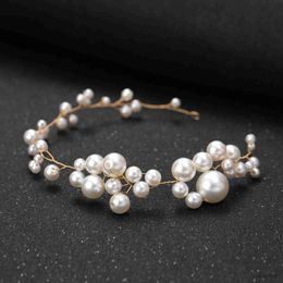 Wedding Hair Jewellery Gold Colour Headbands Elegant Women Bridal Hairbands Romantic Pearls Flower R230612