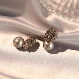 Stud Earrings French Fashion Retro Luxury High Quality Water Drop Grey Bead Gift Business Banquet Women Jewellery 2023