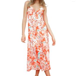 Casual Dresses Women'S Summer Suspender Deep V Neck Sexy Splicing Floral Dress Kink Neckline Fit And Flare Midi