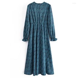 Casual Dresses Women Vintage Floral Printed Midi Dress Casaul O Neck Butterfly Long Sleeve Female Fashion Chic A Line