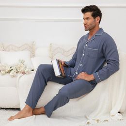 Men's Sleepwear MEN Pyjamas Sets Lapel Silky Satin Pijamas Spring Summer Home Clothes Long Sleeve Lastic Waist Intimate Lingerie