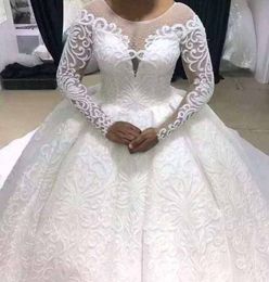 Arabic Dubai Women's Wedding Dress 2023 Scoop Illusion Beads Lace African Puffy Princess Bridal Gown Vestidos De Novia Custom Made