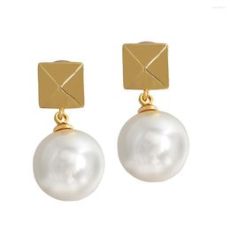 Stud Earrings Rivet Pearl 18K Gold Plated