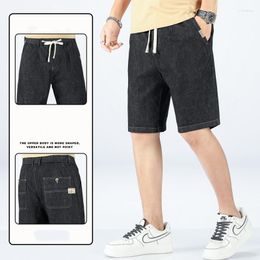 Men's Jeans Summer Men Black Denim Shorts High Street Style Fashion Simple Pull-out Elastic Waist Male Loose Five Point Pants