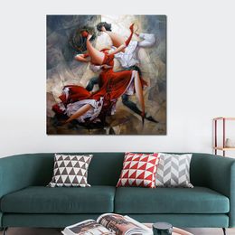 Abstract Canvas Art Red Skirt Flamenco Dancer Painting Handcrafted Modern Decor for Bathroom