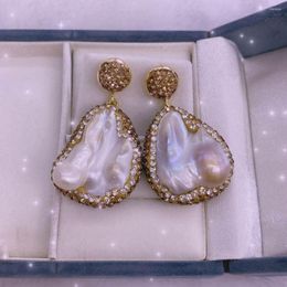 Dangle Earrings 1pair Gold Plated Rhinestone Natural Freshwater Baroque Pearls Stud Drops Women Girls Fashion Jewellery