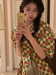 Women's Blouses Korean Grunge Loose Casual Shirt Women All Match Y2k Aesthetic Colourful Floral Plaid Blouse Fashion Sweet Harajuku Cute