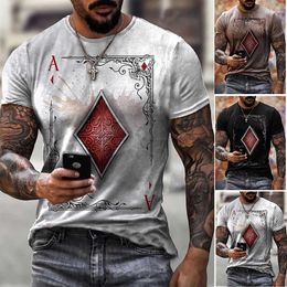 Men's T Shirts Men's Poker Cards Square Diamond Printed T-shirt Short Sleeve Casual Tee Tops Summer Loose O Neck Tshirt Male Streetwear