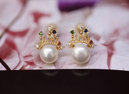 Stud Earrings Castle Design Natural Freshwater Pearl Fashion Elegant White Jewelry