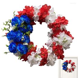 Decorative Flowers Fourth Of July Wreath Americana Decor Independence Day Garland National Flag Colour Decoration For Front Door Window Wall