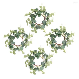 Decorative Flowers 4Pcs Pillar Rings Wreaths Artificial Eucalyptus Leaves Holder Napkin For Wedding Home Tabletop Decor Green