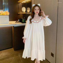 Women's Sleepwear Vintage Cotton Long Nightshirts For Women Royal Princess Embroidery Sleeve Loose Solid Color Sweet Home Dress