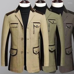 Men's Suits COO 2023 Men's Autumn Business Casual Multi-Pocket Color Matching Suit Jacket Slim Three-Button Blazer