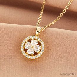 Pendant Necklaces Exquisite fashion 360rotatable four-leaf clover necklace for women release stress anxiety pendant Jewellery birthday gift R230612