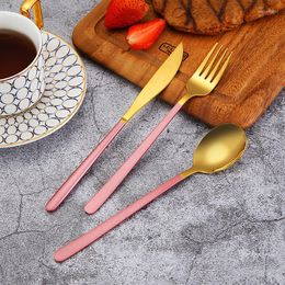 Dinnerware Sets 3pcs Black Gold Paint Cutlery Tableware Set 304 Stainless Steel Fork Spoon Knife Vintage Pink Dinner