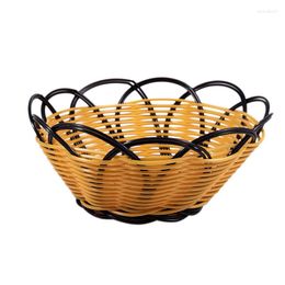 Plates 6Pcs 7 Inch Plastic Braided Basket Fruit Vegetable Cookies Container Holder Black&Orange