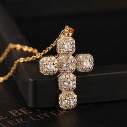 Pendant Necklaces Fashion Classic Gold Plated Cross Necklace for Women European and American Charm Micro Stone Stainless Steel Jewellery R230612