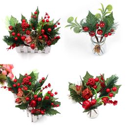 Dried Flowers Christmas Red Artificial Pine Cone Branch Xmas Tree Decorations Home Decor New Year Ornaments Gifts