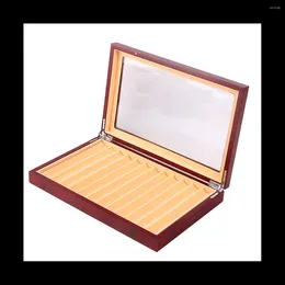 Jewellery Pouches 12 Grid Wooden Pen Display Case Storage Luxury Fountain Transparent Window Box-Collection Organiser