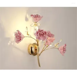 Wall Lamp OUFULA European Style Indoor Pink Crystal Luxury Fixtures LED Modern Light Sconces For Home Decoration