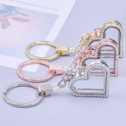 Keychains 5PCS Heart With Rhinestone Keychain For Women Glass Floating Charm Living Memory Locket DIY Medallion Po Key Chain Llaver