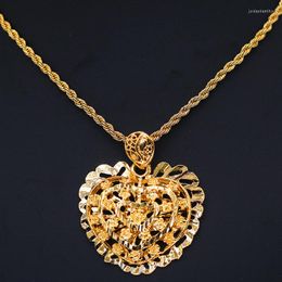 Pendant Necklaces Arabic 24k Gold Color Heart Necklace For Women Rotating Chain African Plant Jewelry Love