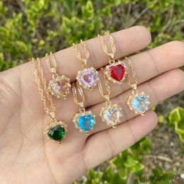 Pendant Necklaces Heart of The Ocean Gold Colour Zircon Necklace For Women Colourful Love 2022 New Jewellery 18K Plated R230612