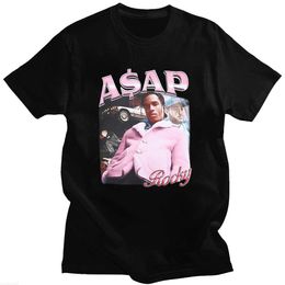 Men's Hoodies Sweatshirts Hot Sale ASAP Rocky Portrait Graphic Aesthetics T-shirts Hip Hop Cotton Short Sleeve Loose Couple T-Shirt Casual Harajuku Tshirt