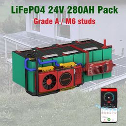 DIY 24V 280AH LiFePO4 Battery for Solar Energy Storage 8KW Prismatic Rechargeable Batteries Case with Smart BMS 8S 200A with BT