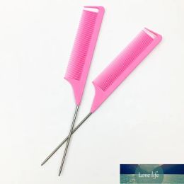 Wholesale Candy Color Anti-static Rat tail Comb Fine-tooth Metal Pin Hair Brushes salon beauty Styling tool