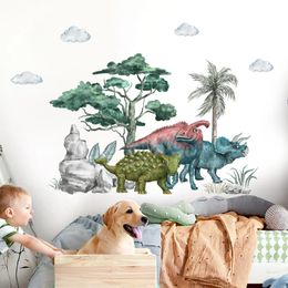 Cartoon Various Dinosaur Park Watercolor Wall Sticker For Kids Room Boy Room Decoration Mural Decor Vinyl Decals For Home Decor