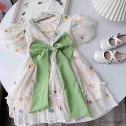 Girl's Dresses New Floral Girls Summer Dress Flowers Embroidery Big Bow Kids Girl Princess Birthday Children Vestidos Clothes R230612