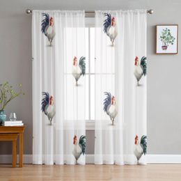 Curtain Cute Roosters Pattern Sheer Curtains For Living Room Window Transparent Voile Tulle Bedroom Drapes Home Decor