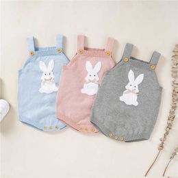 Jumpsuits Fashion Girl Boy Autumn Winter Cartoon Rabbit Print Knitted Baby Clothing Bodysuit G220606