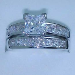 Band Rings Luxury Size 5/6/7/8/9/10 Jewellery 10kt white gold filled Topaz Princess cut simulated Diamond Wedding Ring set gift with box J0612