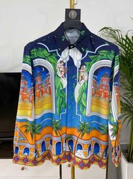 Casablan silk shirts mens designer shirt men's clothing european american trend oversized men casual printed hip hop summer long sleeve polo shirts M-3xl
