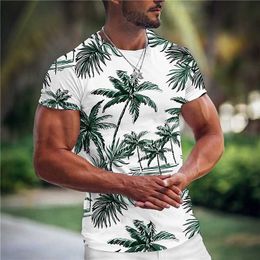 Men's Hoodies Sweatshirts Summer Men's T Shirt 3d Coconut Tree Print Tops O-neck Hawaiian Short Sleeve Tees Fashion Beach Male Clothing Oversized T-shirt